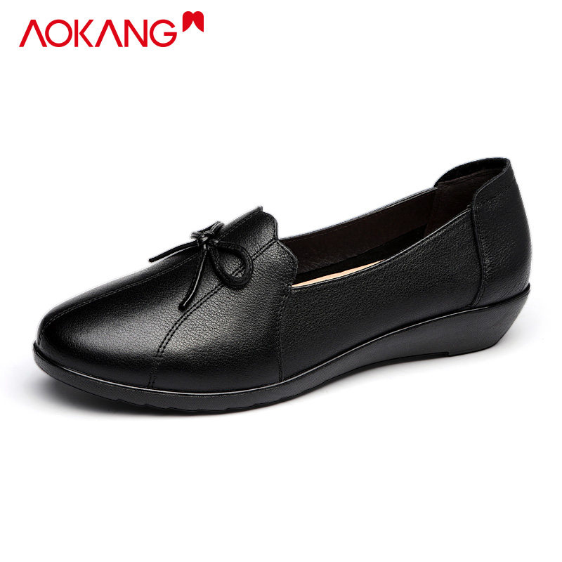 奥康2023年夏季软底妈妈鞋舒适软底皮鞋休闲百搭中老年浅口皮鞋女