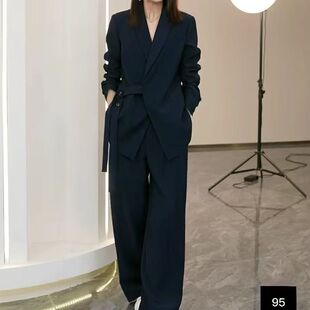 2026春秋新款特大码女装胖妹m套装宽松显瘦外套西装阔腿裤两件套