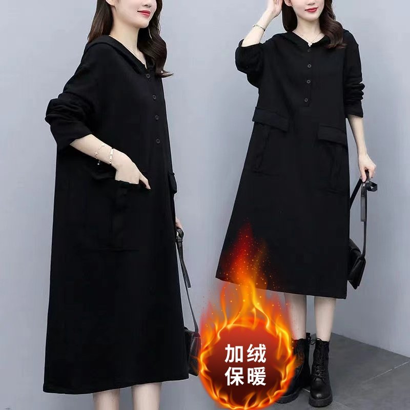 大码女装加绒加厚2023年秋冬新款胖mm洋气减龄遮肚显瘦卫衣连衣裙,女装/女士精品,连衣裙,淘宝优惠券,粉丝福利购,淘宝优惠卷