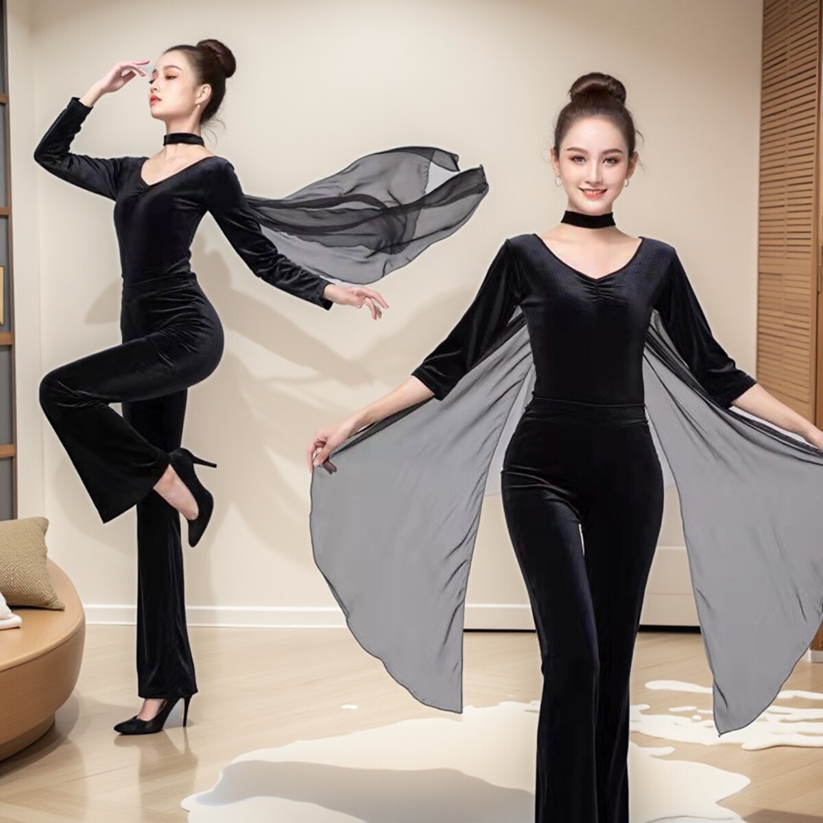 金丝绒形体服套装成人舞蹈练功服