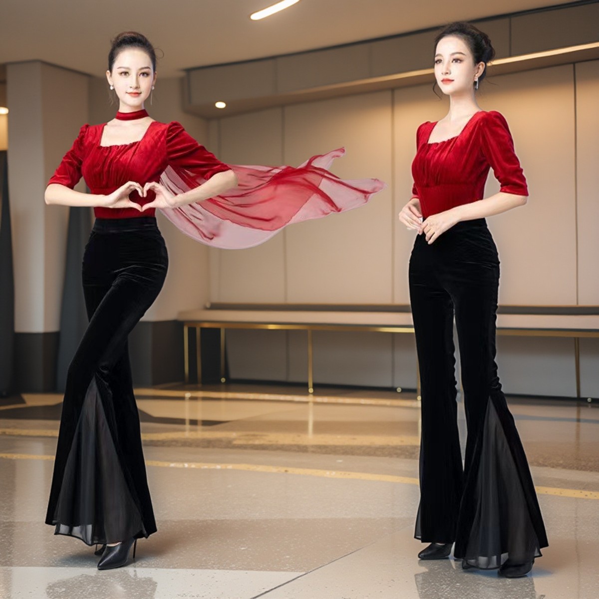 金丝绒形体服套装导师舞蹈服