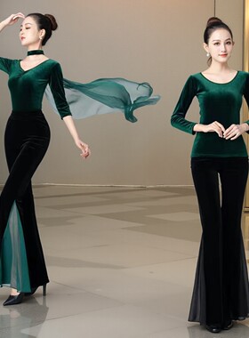 墨绿色金丝绒形体服导师舞蹈服