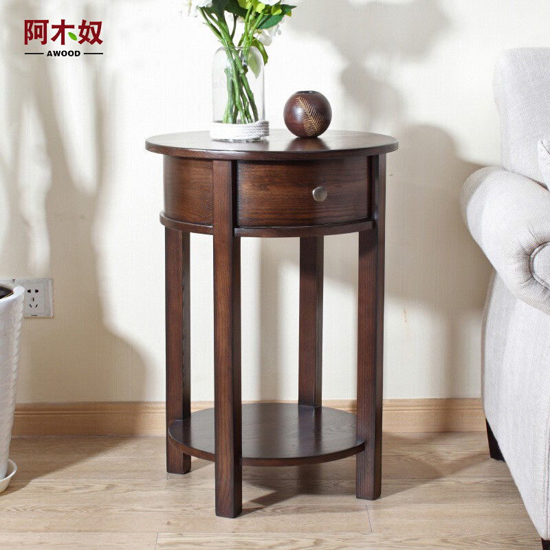 圆边几实木现代简约客厅角几边桌沙发边几床头柜外贸出口尾单家具