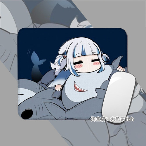 鲨鱼GAWR·GURA噶呜 鼠标垫 小号动漫办公桌桌垫 锁边鼠标垫 防滑