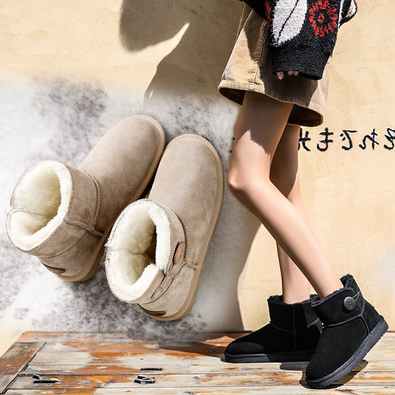 NBU雪地靴女短靴2025新款短筒纽扣5803冬季雪地棉鞋保暖面包鞋女