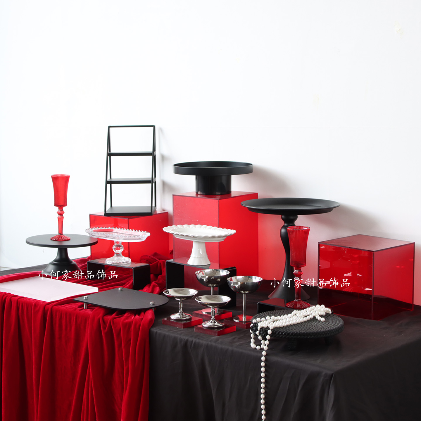 黑红色亚克力甜品台展示架