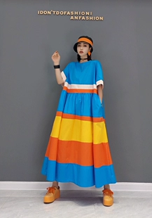 撞色宽松显瘦女装 时尚 江丹梦露欧洲站2022冬季 连衣裙韩版