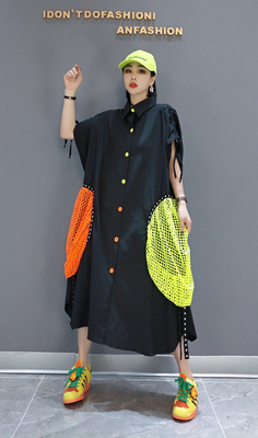 2026 春季新款时尚连衣裙韩版长款衬衫网纱个性女装