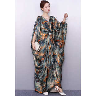 设计感2025秋新款女长裙宽松印花长袍连衣裙时尚休闲复古百搭优雅