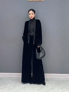 2025新款韩版时尚高端金丝绒盘扣上衣外套休闲长裤两件套时尚女装