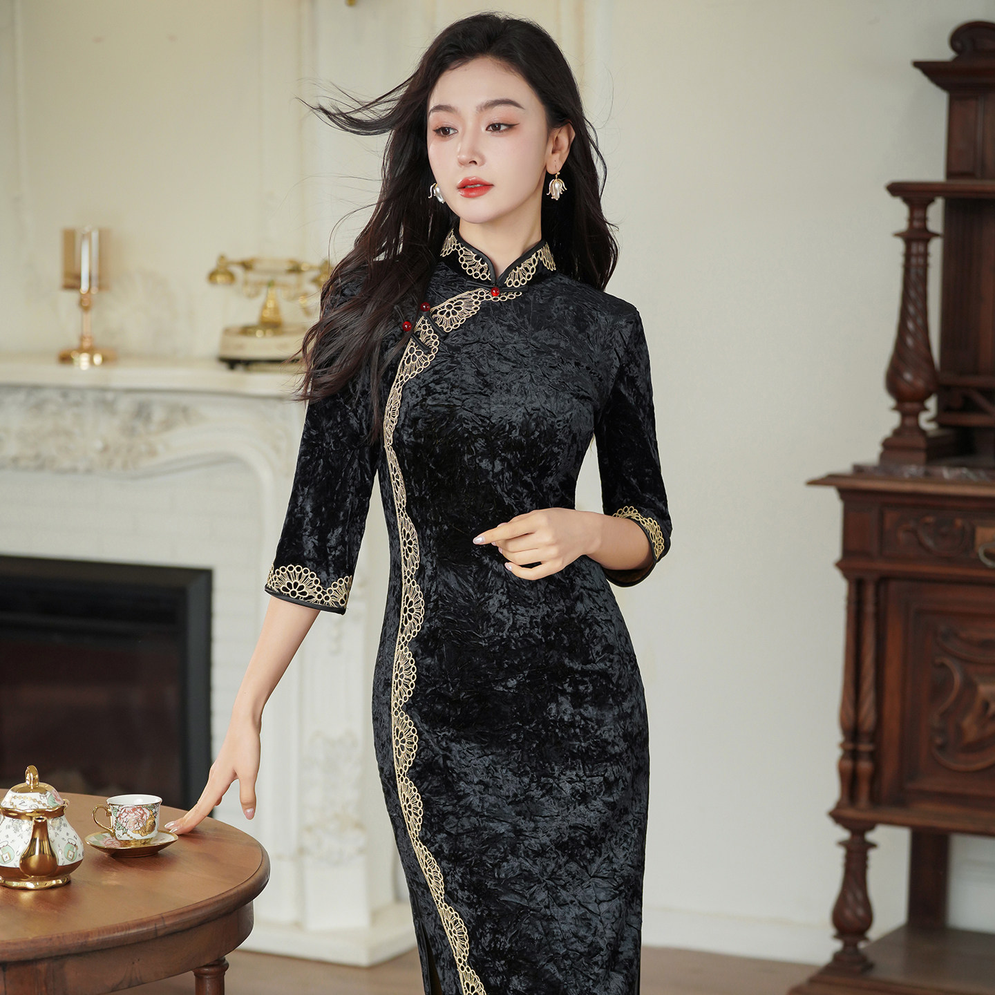 老上海高端丝绒旗袍2025夏季