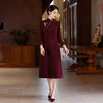 新中式加厚复古国风莹杉连衣裙