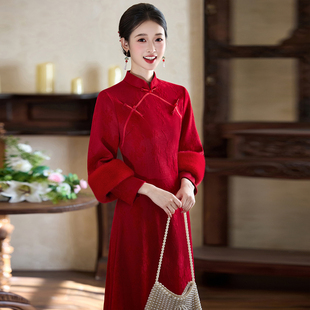 新娘订婚敬酒服2025新款秋冬红色改良旗袍绝美高级加厚外嫁女回娘