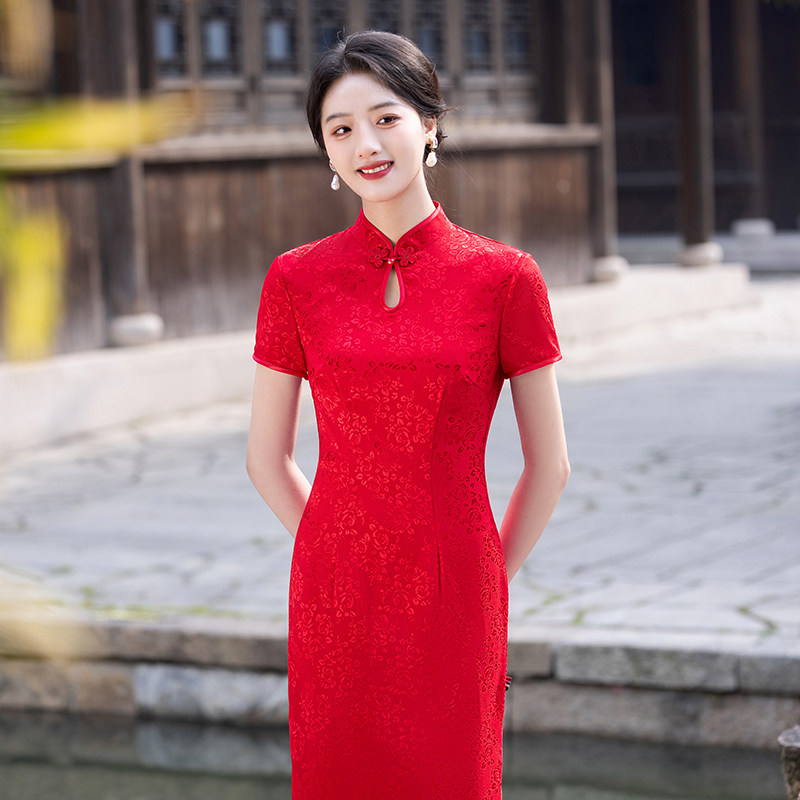 喜婆婆水滴领旗袍2025新款夏季