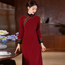 加厚连衣裙妈妈婚宴装 中长款 红色改良 旗袍秋冬长袖 中老年女装