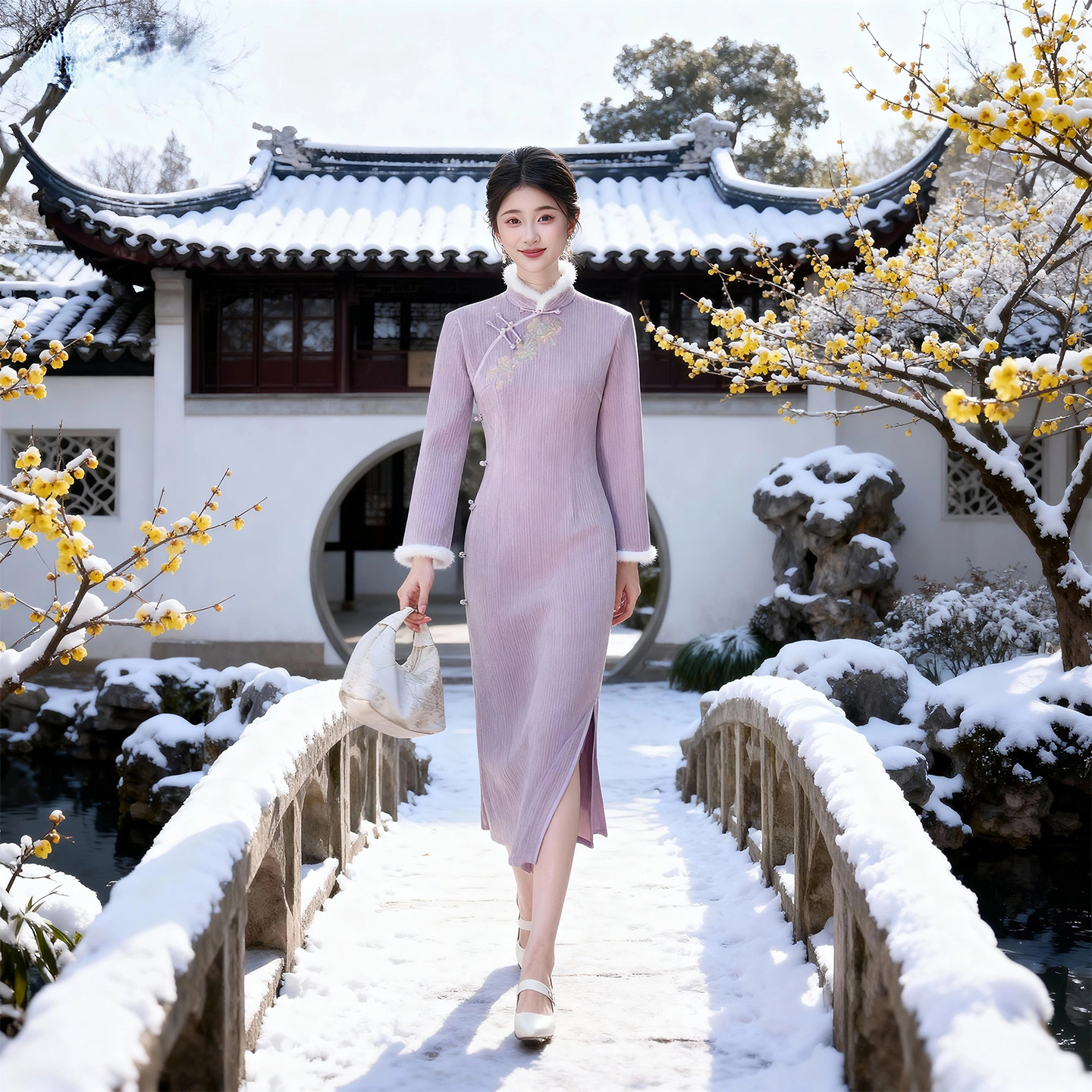 紫色改良旗袍女冬加厚立领长款年轻少女风民国风复古日常拍照可穿,女装/女士精品,旗袍,淘宝优惠券,粉丝福利购,淘宝优惠卷