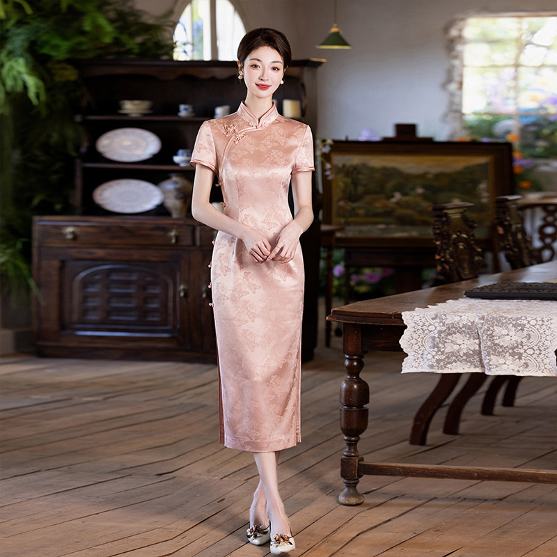 订婚粉色旗袍2025新款春夏高级醋酸改良年轻款女气质喜婆婆婚宴装,女装/女士精品,旗袍,淘宝优惠券,粉丝福利购,淘宝优惠卷