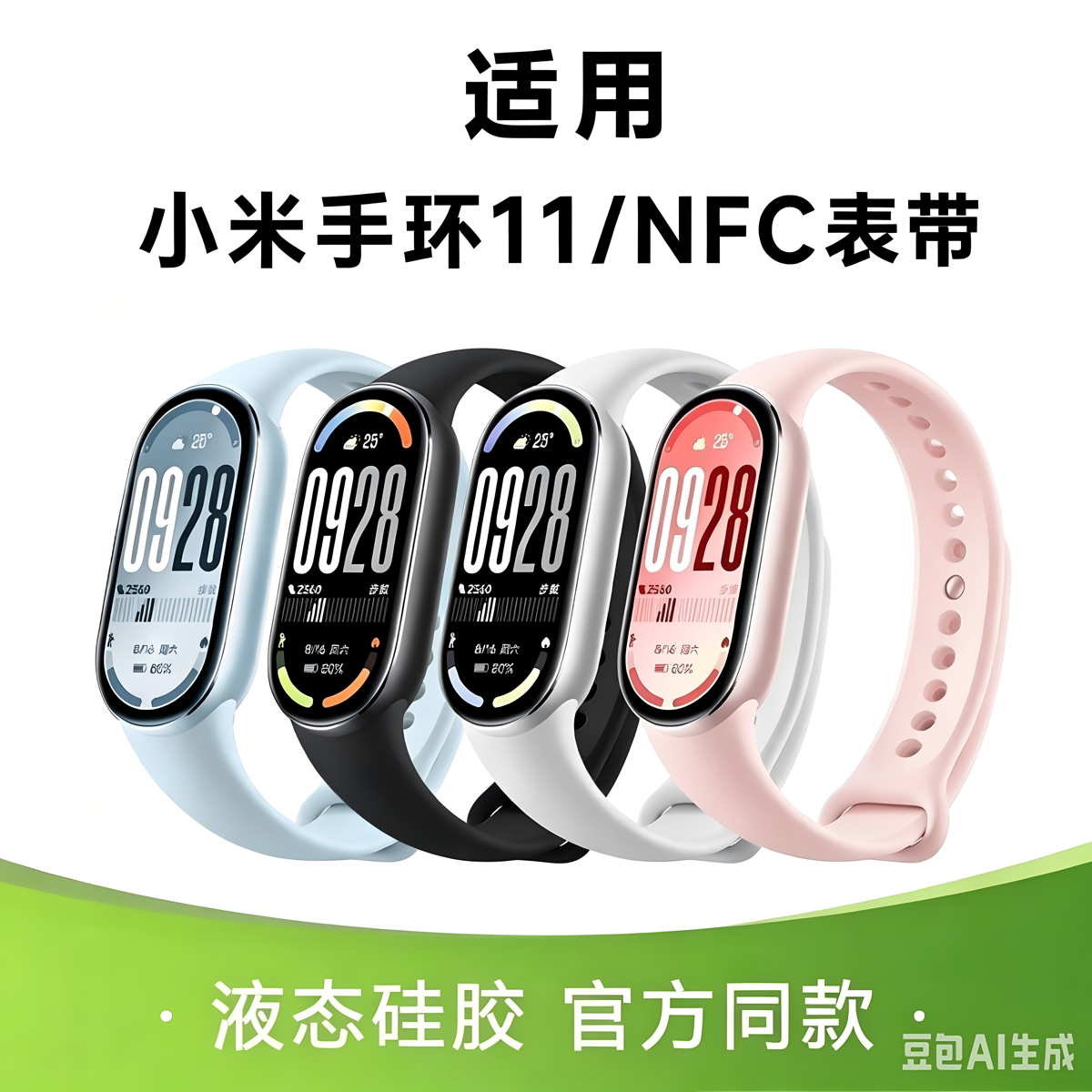 适用小米手环11/10表带小米手环8/9硅胶7腕带运动智能NFC个性款
