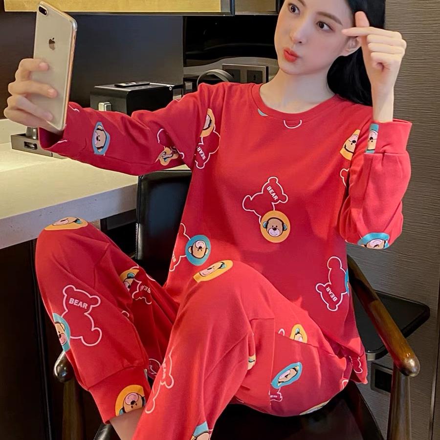 女春秋款卡通长袖睡衣两件套装