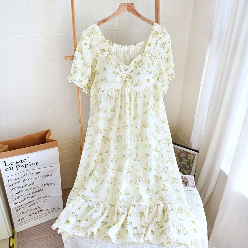 带胸垫清新波点中长款显瘦吊带睡裙女生夏季薄款睡衣家居服背心裙