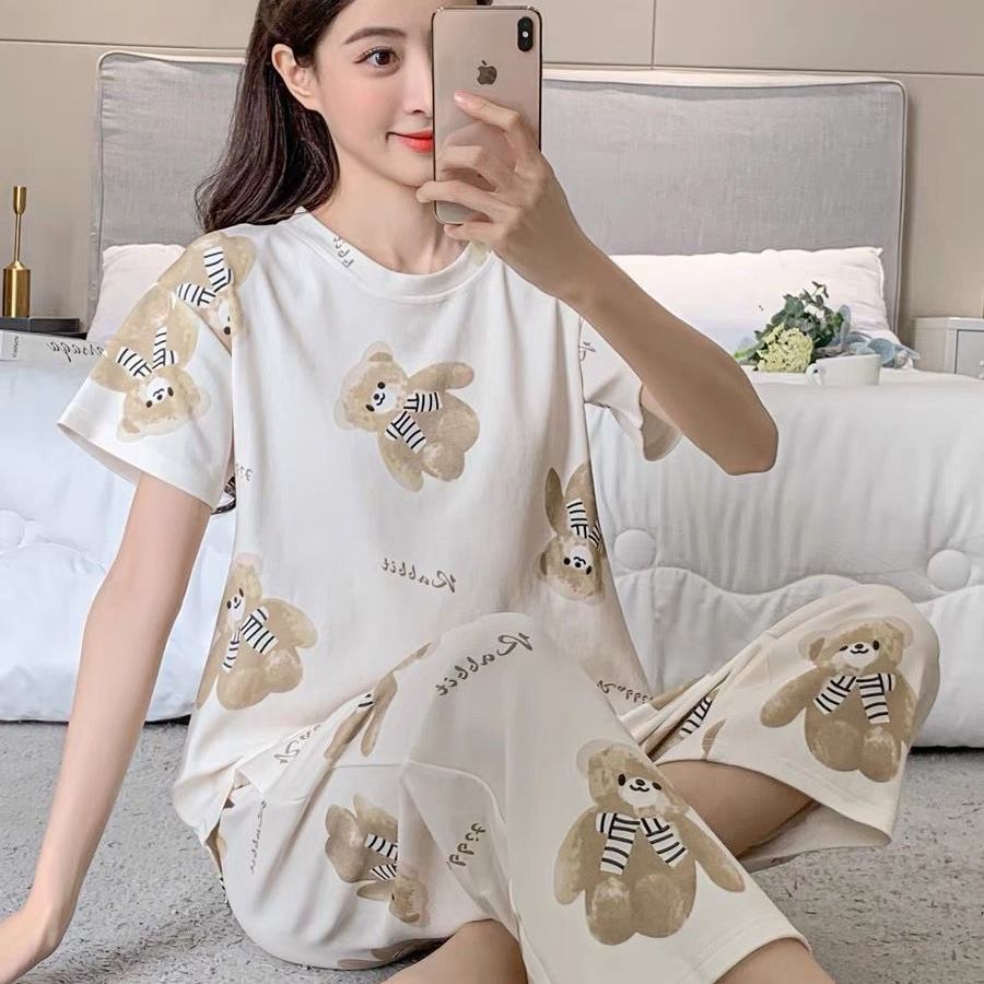 宽松小熊圆领短袖夏季新款两件套