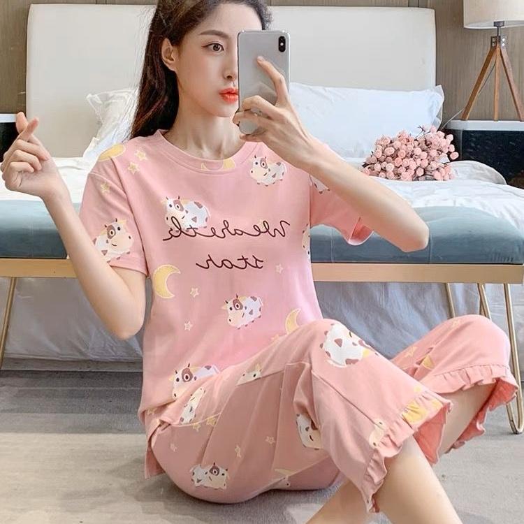 夏季薄款可爱宽松睡衣外穿套装