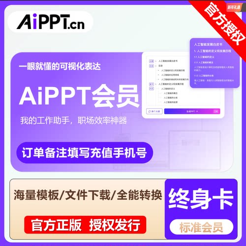 AiPPT会员终身卡VIP官方直充快速开通正版月卡/年卡/2年卡/