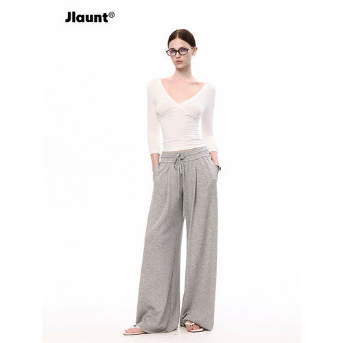 JLAUNT灰色阔腿裤女垂感运动裤