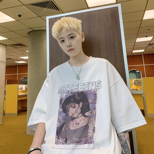 Мультяшная трендовая брендовая футболка с коротким рукавом для влюбленных для отдыха, оверсайз