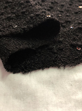 Fancy yarns进口黑色亮片针织时装面料礼服连衣裙布料特殊工艺