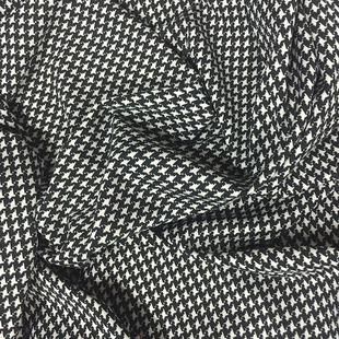 进口弹力哥弟针织黑白小千鸟格印花色布料连衣裙服装裤料面料批发