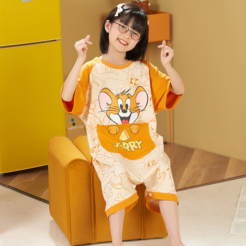 儿童连体睡衣女童夏季薄款空调服睡裙莫代尔棉睡袋卡通家居服防踢