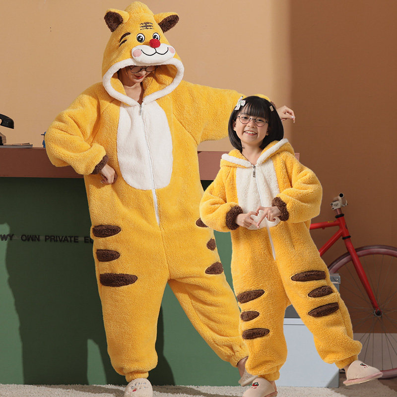 儿童珊瑚绒连体睡衣女童秋冬季加厚法兰绒可爱母女亲子保暖家居服