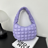 褶皱云朵包女新款 韩版 时尚 百搭腋下包方格中小号流行手提包单肩包