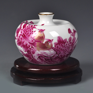 景德镇陶瓷器手绘仿古矾红苹果尊安居乐业花瓶摆件把玩收藏工艺品