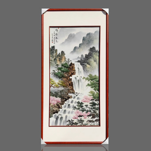 景德镇手绘粉彩山水陶瓷瓷板画 春色中式玄关挂画 走廊过道装饰画