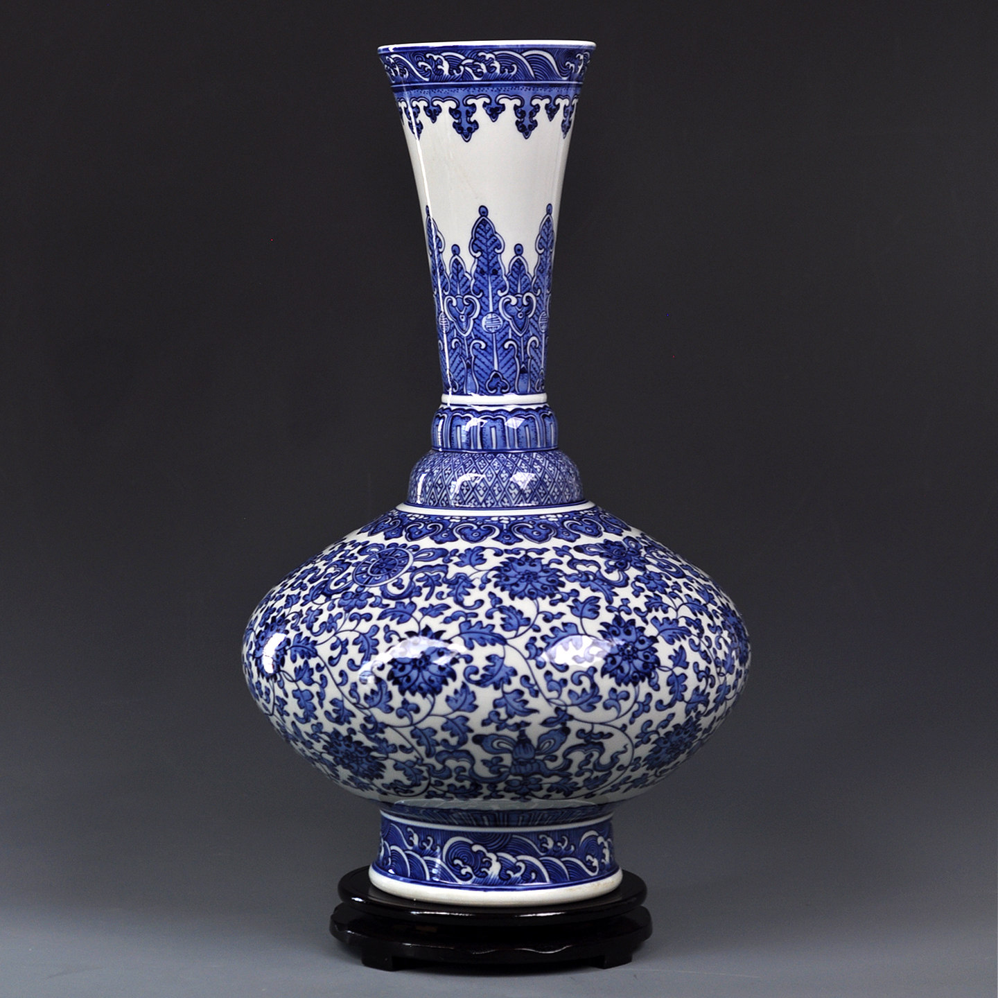 景德镇陶瓷花瓶手绘青花瓷装饰礼品客厅摆件仿古高档手工落地插花