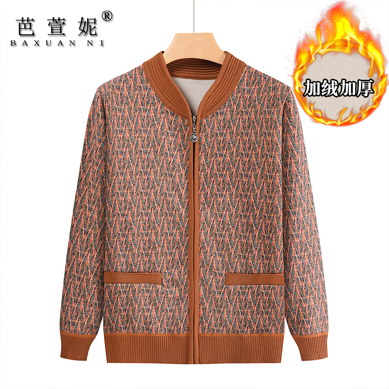 中老年人女胖妈妈装加绒毛衣外套