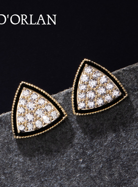 黑金三角耳钉女小众设计感潮简约小巧精致复古耳饰高级感轻奢耳环