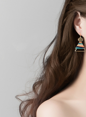 亮片几何高级感耳环2020年新款潮耳钉 简约冷淡风耳坠女气质长款