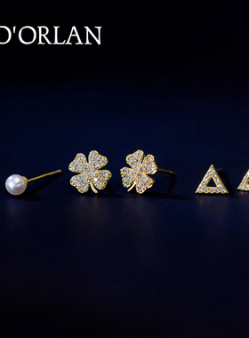 星星珍珠耳钉女纯银针简约气质小耳环三件套2020年新款潮简约气质