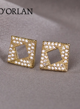 方形纯银耳环女2021年新款潮高级韩国气质网红简约钻小巧耳钉耳饰