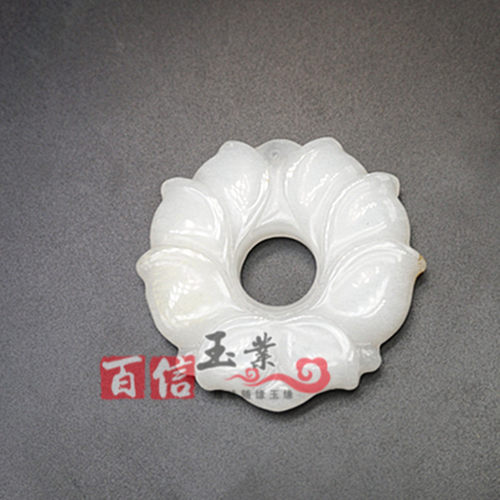 双面雕刻戈壁白玉莲花吊坠挂件新疆戈壁玉莲花玉佩玉坠
