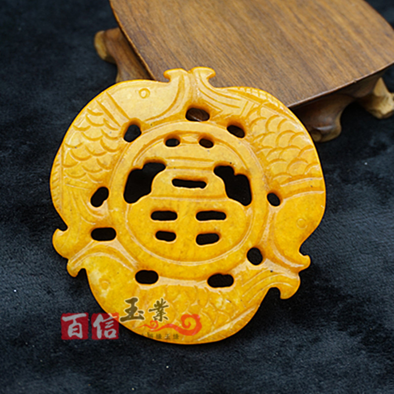 雪花玉富贵有鱼玉璧仿古做旧双面镂空雕刻玉佩玉坠民族风腰佩流苏