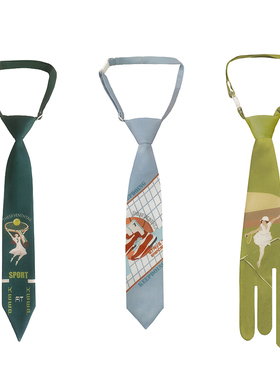 THESEVENTHTAIL设计师品牌可调节免打结复古印花小领带绿色领带女