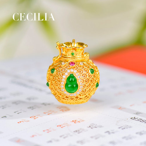 CECILIA珠宝翡翠葫芦S925银镀18K金福袋香囊吊坠国风新中式挂坠 - 封面