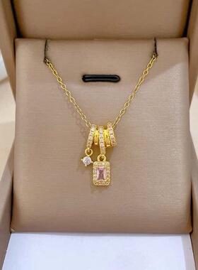 新款流苏方块钛钢项链女