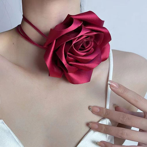 布料女立体大花朵系脖绑带颈花饰