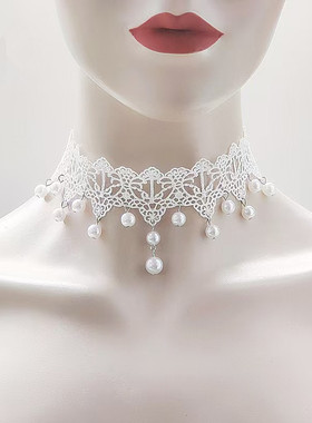 流苏长款珍珠吊坠项链蕾丝颈饰复古民族风配饰脖子饰品颈带颈链