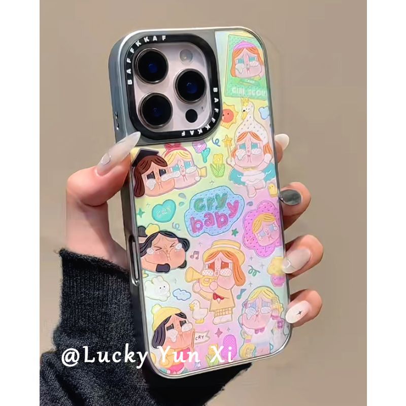 适用于日韩绿粉晕染底满屏哭娃苹果iPhone15promax手机壳14/16promax全包13爆